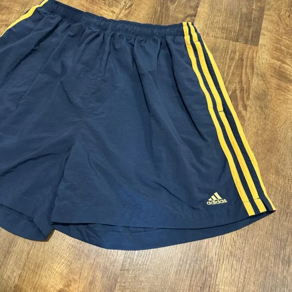 Vtg Y2K Adidas Mens Athletic Shorts Sz XL Nvay Blue Gold Yellow Stripe Sides - Picture 3 of 14
